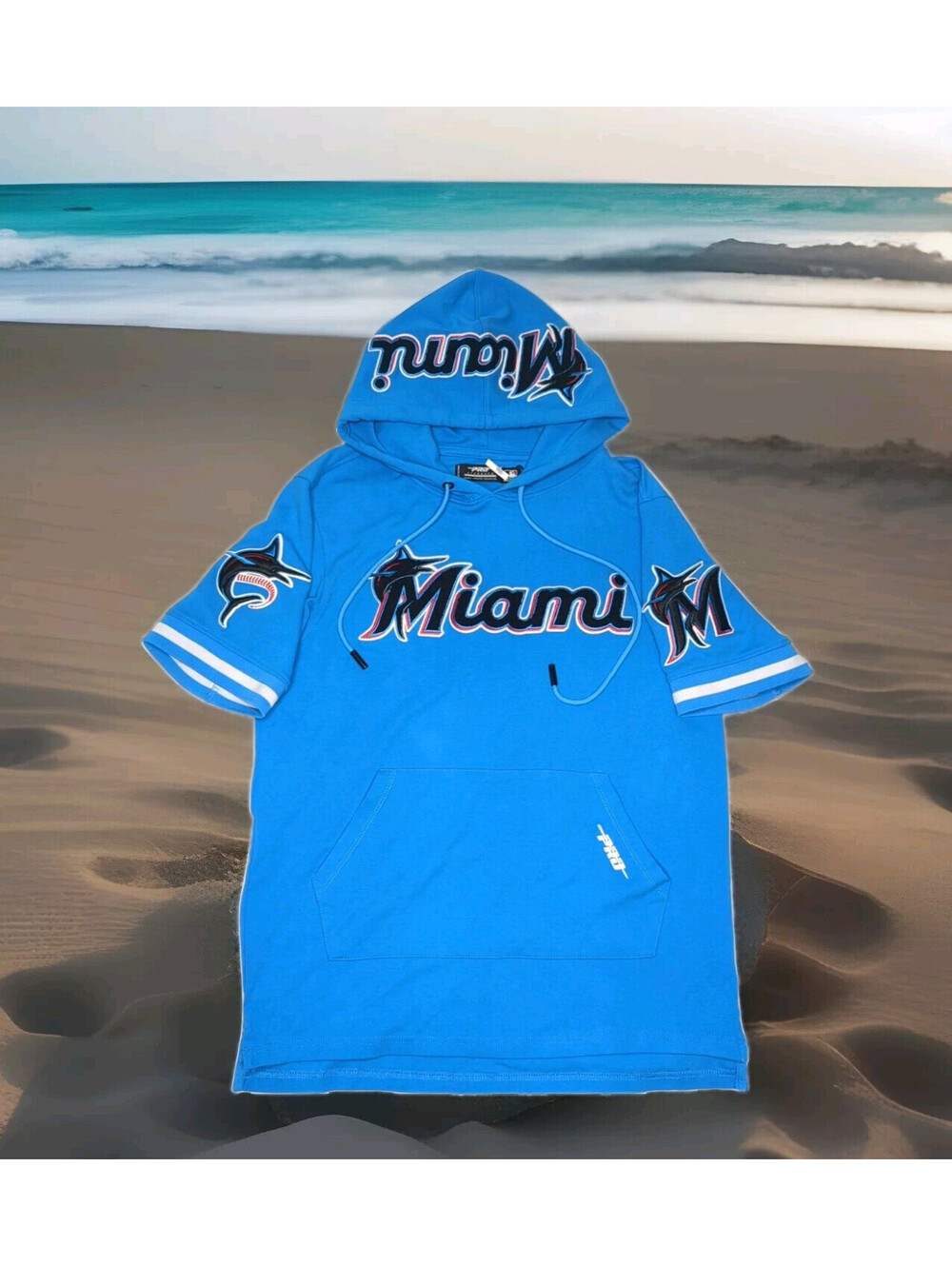 PRO STANDARD MIAMI MARLINS Chenille Pullover Hoodie SS Sweat Shirt Mens Medium